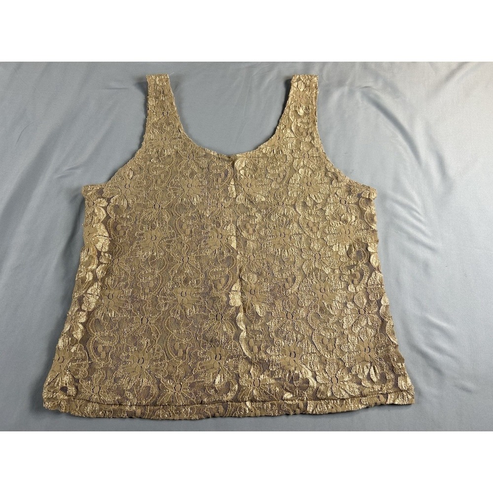 Nicole Miller Lace Tank Top Gold Floral Sleeveless Womens Medium
